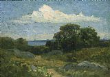 Edward Mitchell Bannister Famous Paintings - Landscape (trees and rocks by lake)